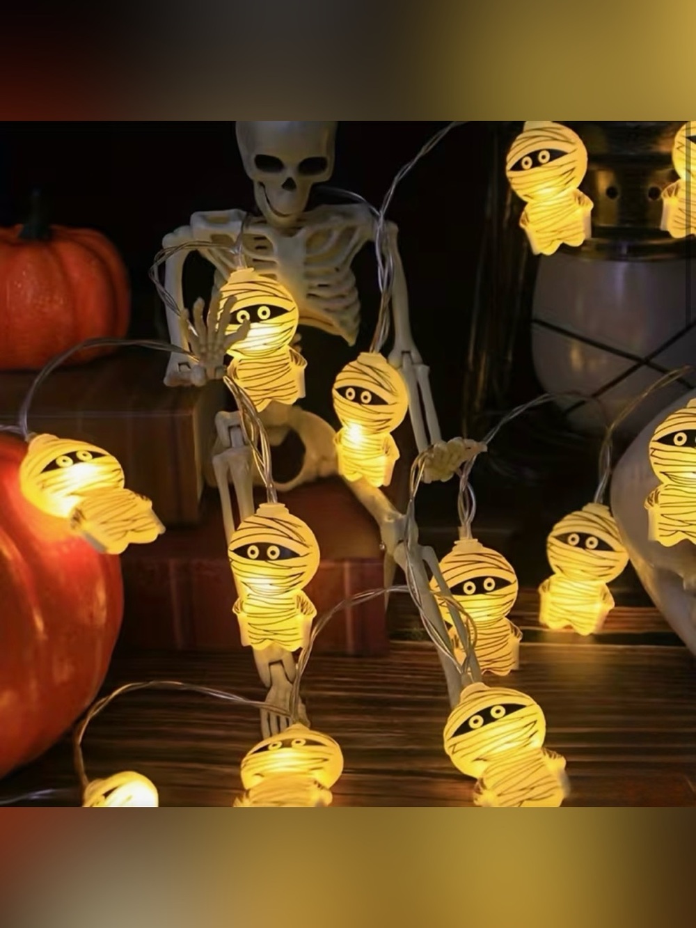 Halloween Mummy String LED Lights - Warm Yellow
